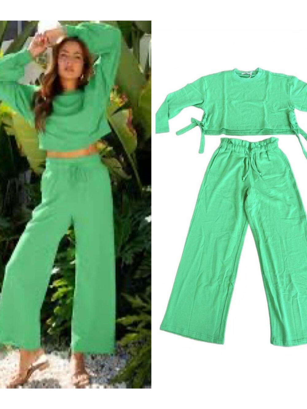 La Porte Green Two-Piece Crop Top and Wide-Leg Pants Set